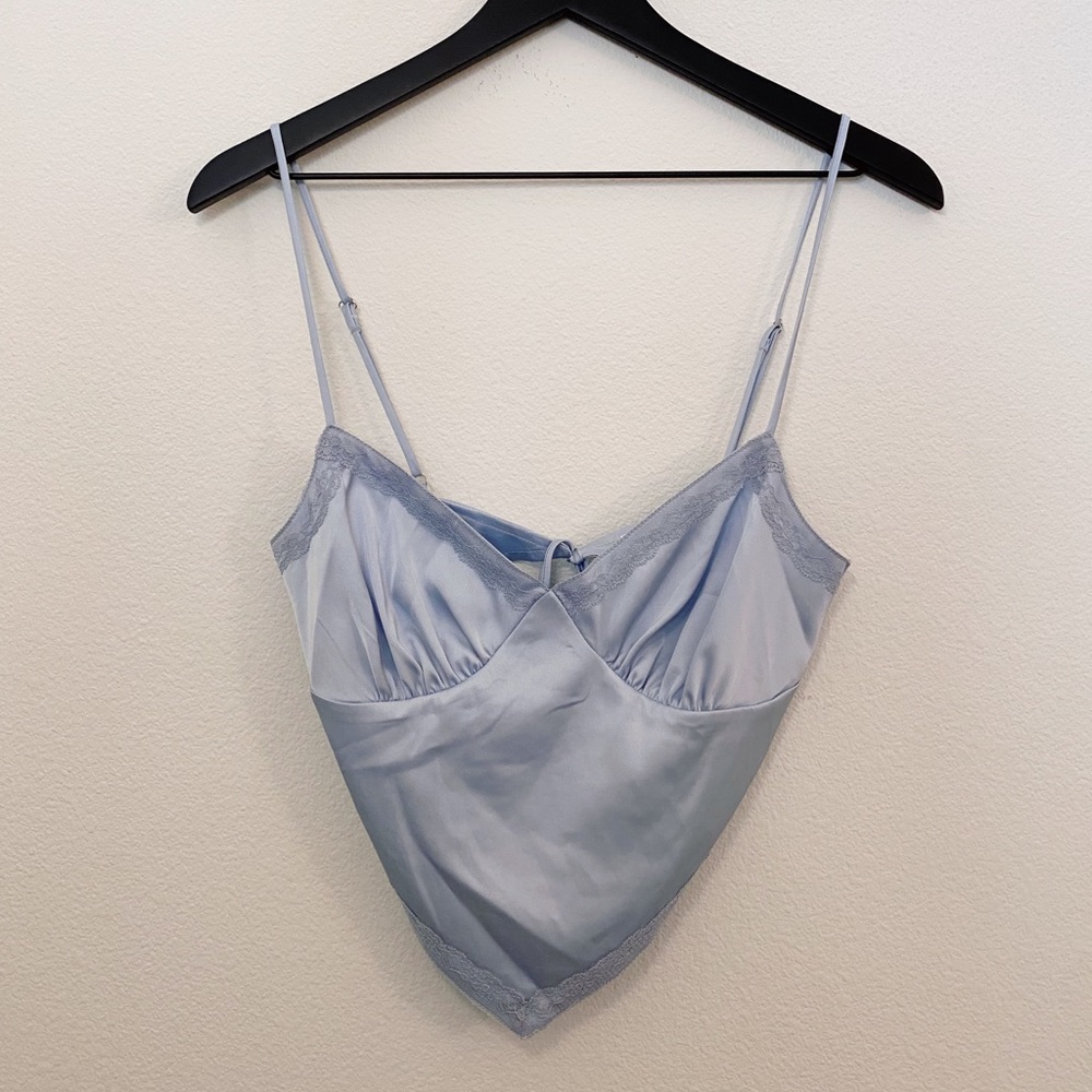 Lace satin crop cami top